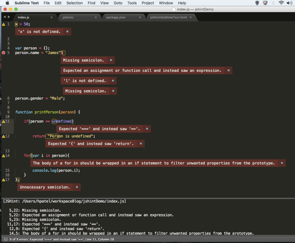jshint for sublime text